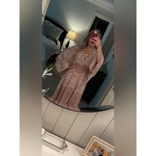 Anthropologie Especia Embroidered Ruffle Midi Dress Pink Boho Bohemian Medium