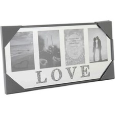 4 Photos Crystal Diamante Silver Mirror LOVE Collage 6x4in Picture Photo Frame