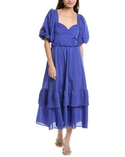 Farm Rio Bubble Sleeve Midi Dress Women's Blue Xxs