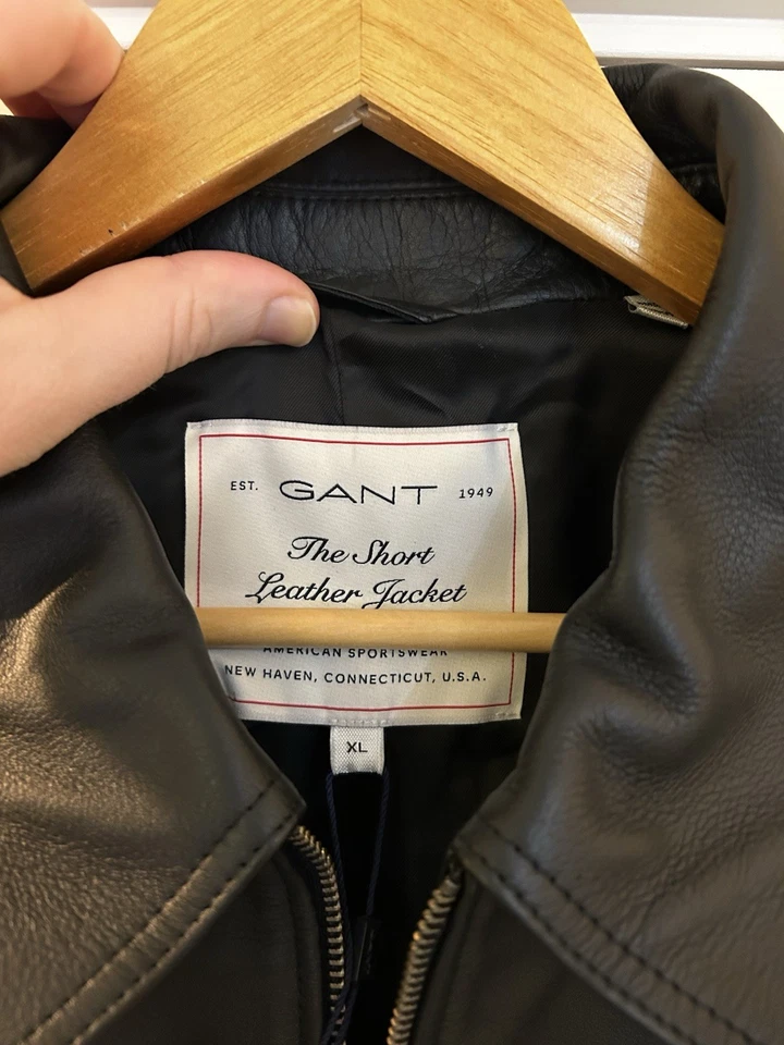 Mens Gant XL Short Leather Jacket - BNWT Black F-Zip Collar Leather Jkt RRP £700 - Image 3 of 4