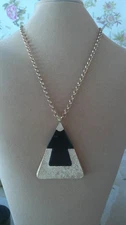Signed Sara Coventry Gold and Black Necklace with Large Pendant 21" Chain