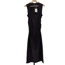 Quince Women Stretch Cotton Jersey Square Neck Ruched Midi Dress TRUE Black M