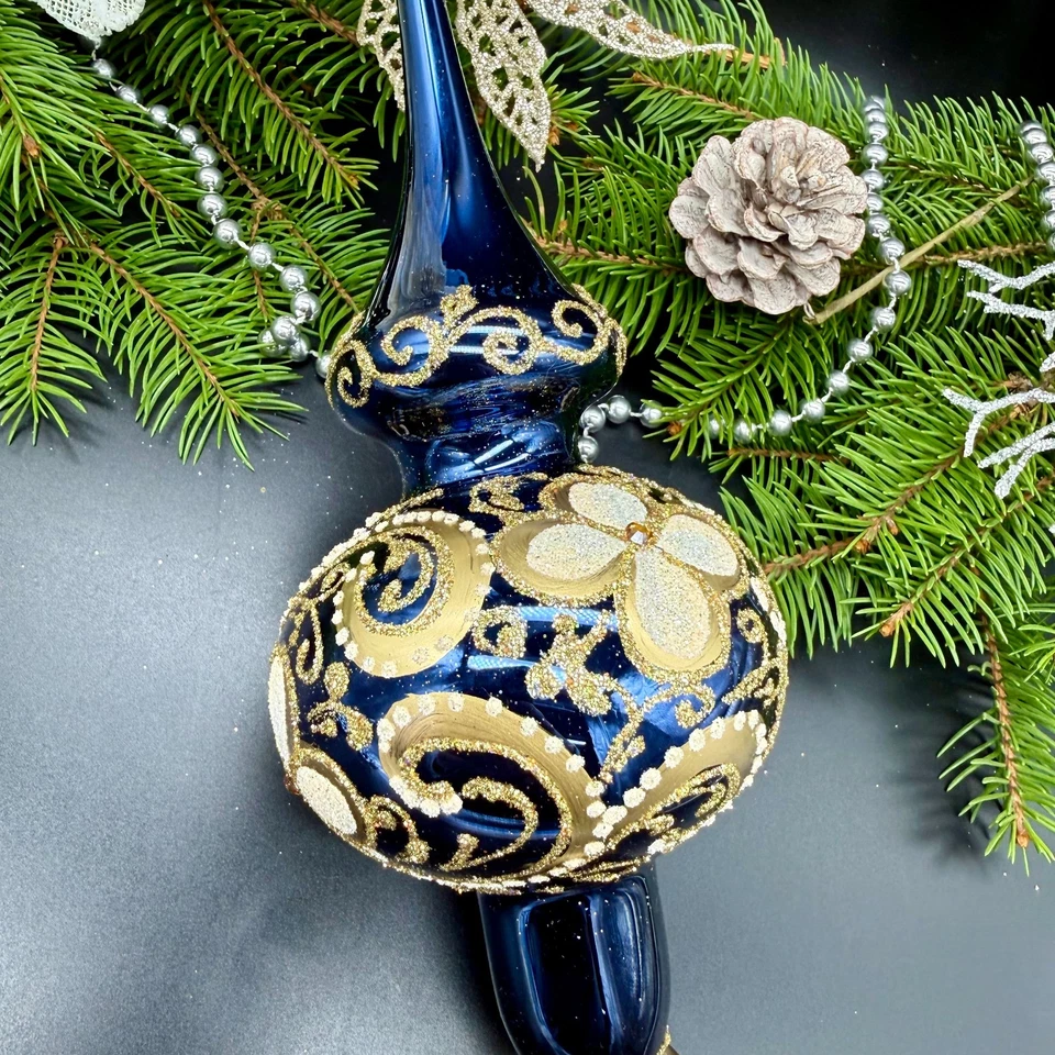 Elegant Navy Blue Christmas Tree Topper – Vintage Style Glass Ornament 🎄 - Image 2 of 4