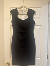 Calvin Klein Sheath Dress 6 Black Ruched Sleeveless Work Stretch Classic