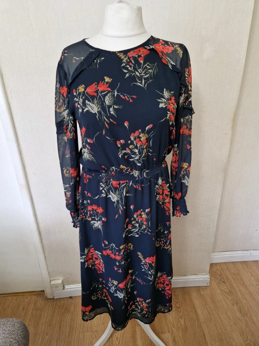 Robe Noire Oasis Smockée Avec Col Brodé Diamant - Taille UK 10