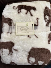 RARE BeanSprout Luxury Throw Baby Blanket NEW Cream Brown Jungle Animals DISCON.