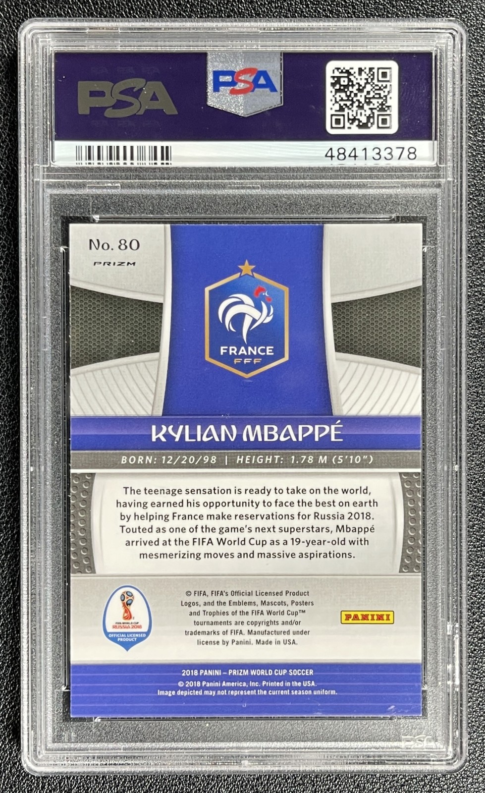 KYLIAN MBAPPE PSA 10 2018 PANINI PRIZM WORLD CUP #80 SILVER PRIZM RC FRANCE 3378 view 2