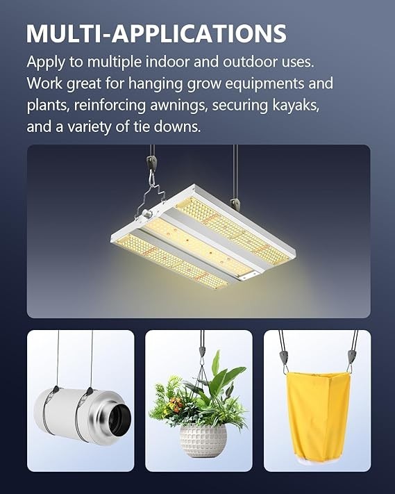 VIPARSPECTRA 1/8in Grow Light Rope Hanger 4Pack &ndash; Cuerda Ajustable para L&aacute;mparas