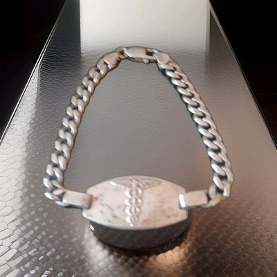 Sterling Silver Medical I.D. Bracelet  Embossed  Medical Symbol In Sterling