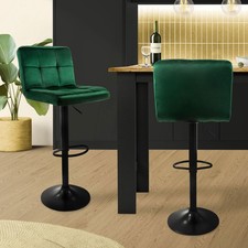 Lot de 2 tabourets de bar rembourrées en velours vert chaise réglable en hauteur