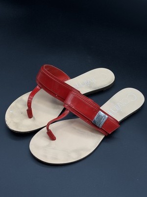Calvin Klein Damenschuhe UK 6 Sandalen flach Flip-Flop-Stil Metallschnalle rot