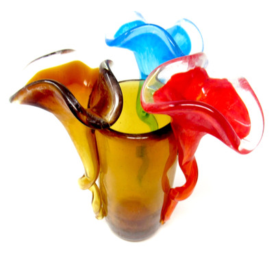 RIESEN! 31 cm prächtige Murano Kunstglas extravagant mundgeblasen gewellt Blumenvase