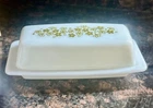 Vintage Pyrex Spring Blossom / Crazy Daisy Butter Dish Green Flowers w/ Lid USA