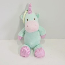 Kellytoy Baby Plush Rattle green pink unicorn satin feet horn soft stuffed toy