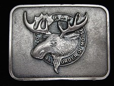 QC13119 VINTAGE 1970s P.A.P. LOYAL ORDER OF MOOSE PEWTER BELT BUCKLE
