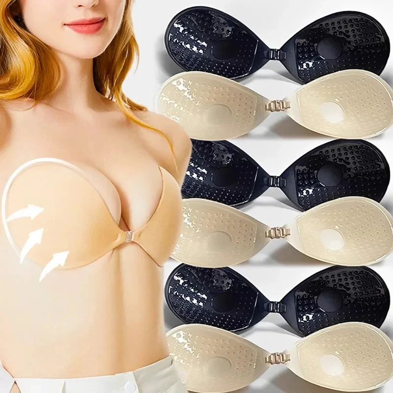 Sujetador push up de silicona sin tirantes adhesivo cubierta para pezones bralette lencería sin costuras Foto 3 de 4