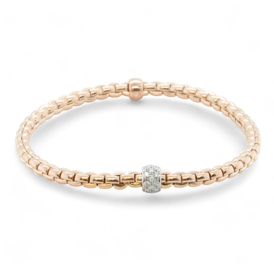Brazalete Fope Eka Oro Rosa 18k Diamante Flex'it Elástico 6.5" 0.19ctw ITALIA Foto 3 de 4