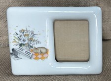 Vintage Small Sleeping Cat Porcelain Picture Frame Kitty Lover Sweet Twee