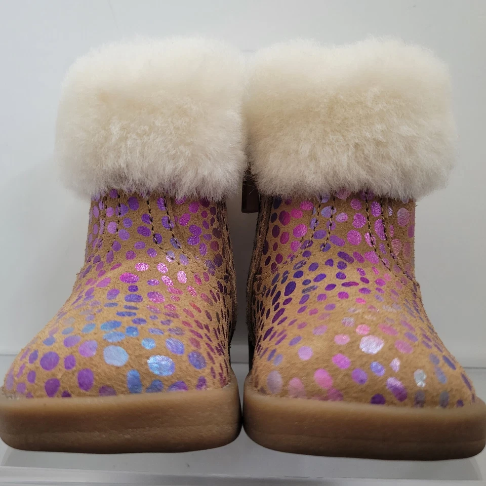 UGG Jorie II Spots Chestnut Sparkle Suede Sheep Fluff Boots Baby Shoes Size 0/1 - Image 3 of 4