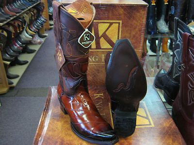 KING EXOTIC Men's Cognac Snip Toe Genuine Eel Western Cowboy Boots – 94DRD0857