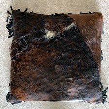 Cowhide Genuine Leather Large Pillow With Fringe Southwestern Style 22  x22  EUC