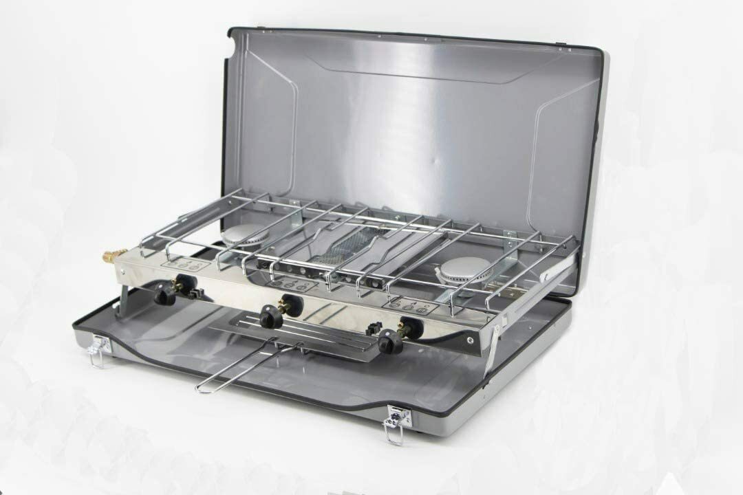 Folding Double Burner Stove And Grill Compact Gas Cooker For