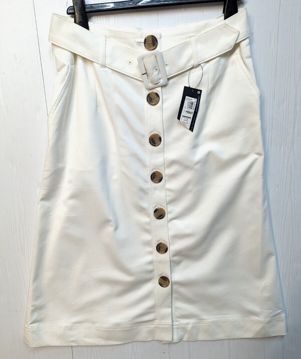 NWT Mu0026amp;S Off White Retro Button Fronted Belted Skirt Size UK 14 EU 42  RRP £39 | eBay