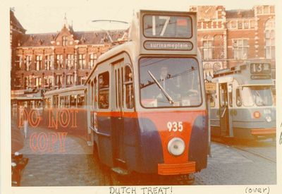 6F192 RP 1973 AMSTERDAM STREET CAR #935 & TRAILER NIEDERLANDE