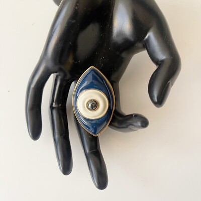 TORY BURCH Evil Eye verstellbarer Ring signiert passt 6-7