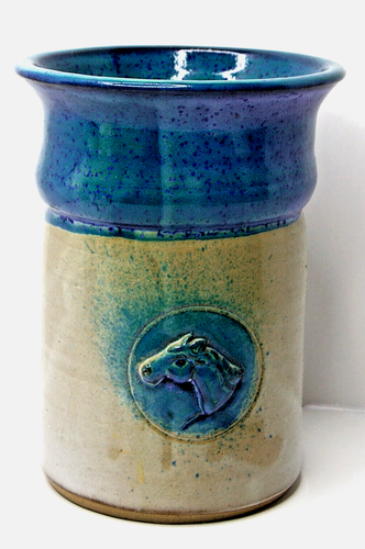 Stoneware Pottery Vase JEAN COCHRAN Horse Kentucky Planter Utensil Holder