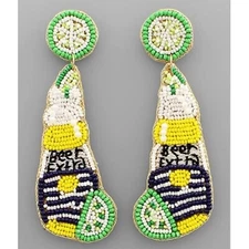 Salt The Rim Beaded Beer Bottle Earrings Fiesta Party Fun Statement Dangle New