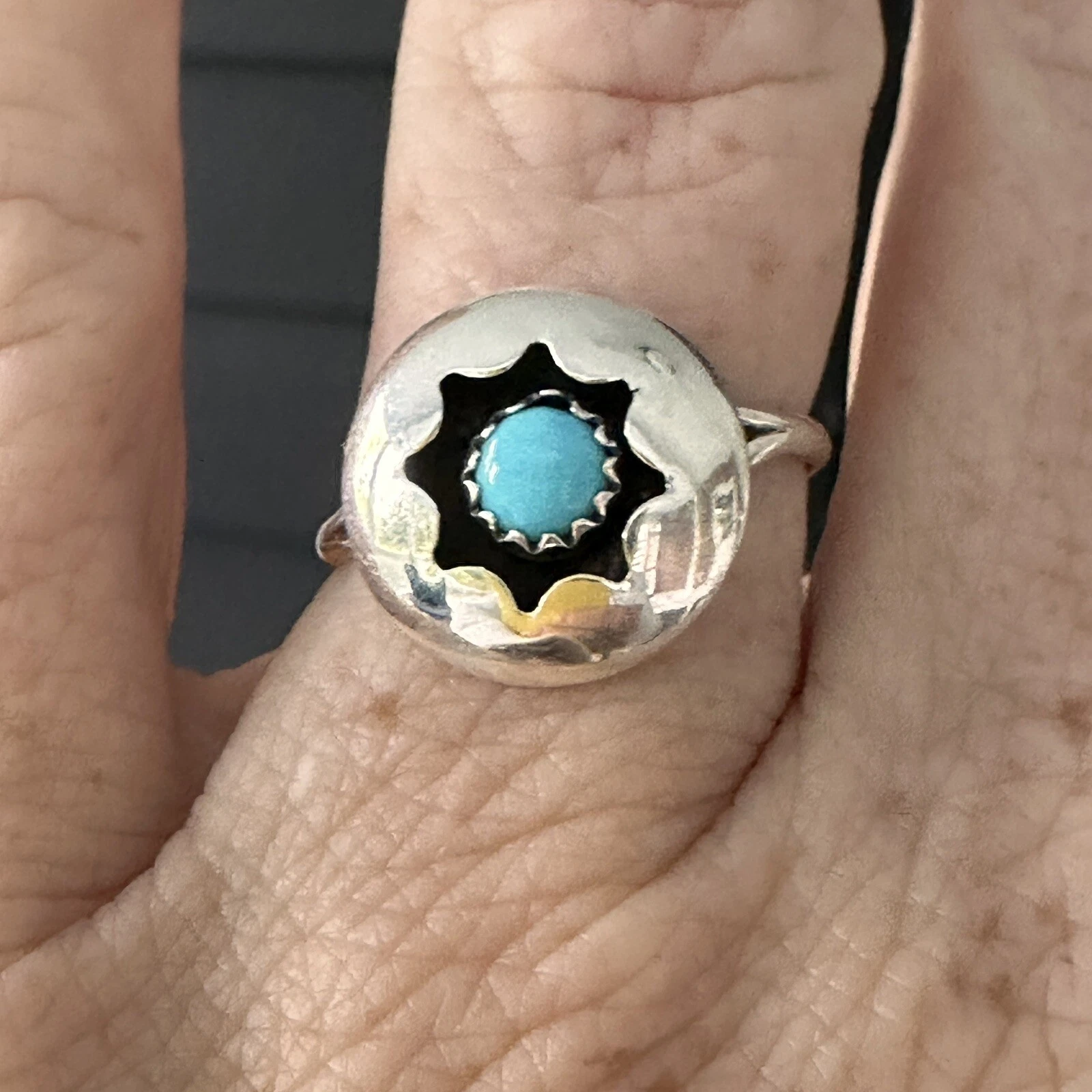 Vintage Navajo Sterling Silver Turquoise Ring Size 8