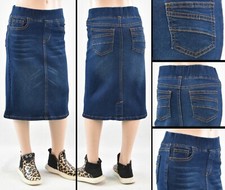 Little Girls Stretch Denim Skirt basic 5pocket Calf length RK-77104 DARK WASH