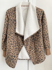 Abercrombie & Fitch Soft A&F Collection Leopard Cheetah Sherpa Open Cardigan XXS