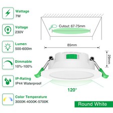 68mm LED Recessed Ceiling Light 7W Ultra Slim Dimmable Downlight Flat Panel Spot