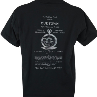 Vintage Our Town T Shirt Mens Size Large Black 90s Main St Gallery Theatre USA