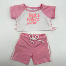 Build A Bear Best Friends Furever Top Pink White Cheer Pants Teddy Outfit Set