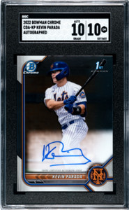 2022 Bowman Draft #CDA-KP Kevin Parada Chrome Auto SGC 10/10 New York Mets