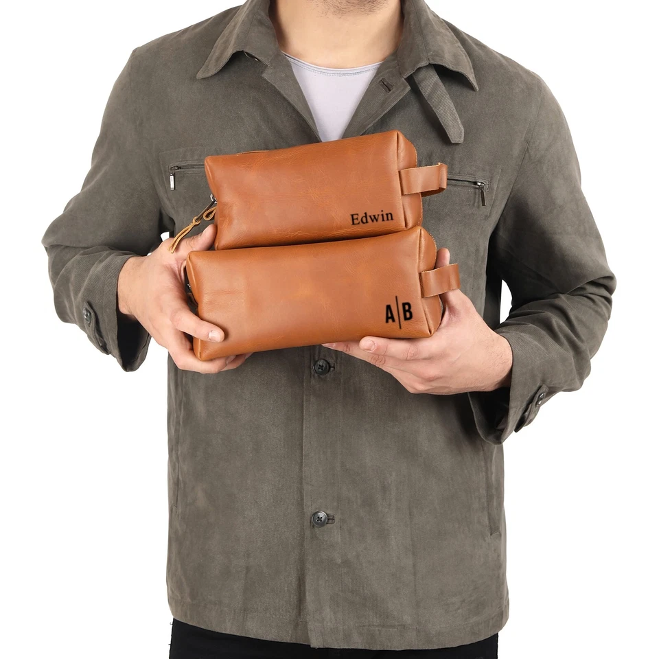 Vellaire Personalized Leather Toiletry Bag, Handmade Genuine Leather, Groomsmen - Image 3 of 4