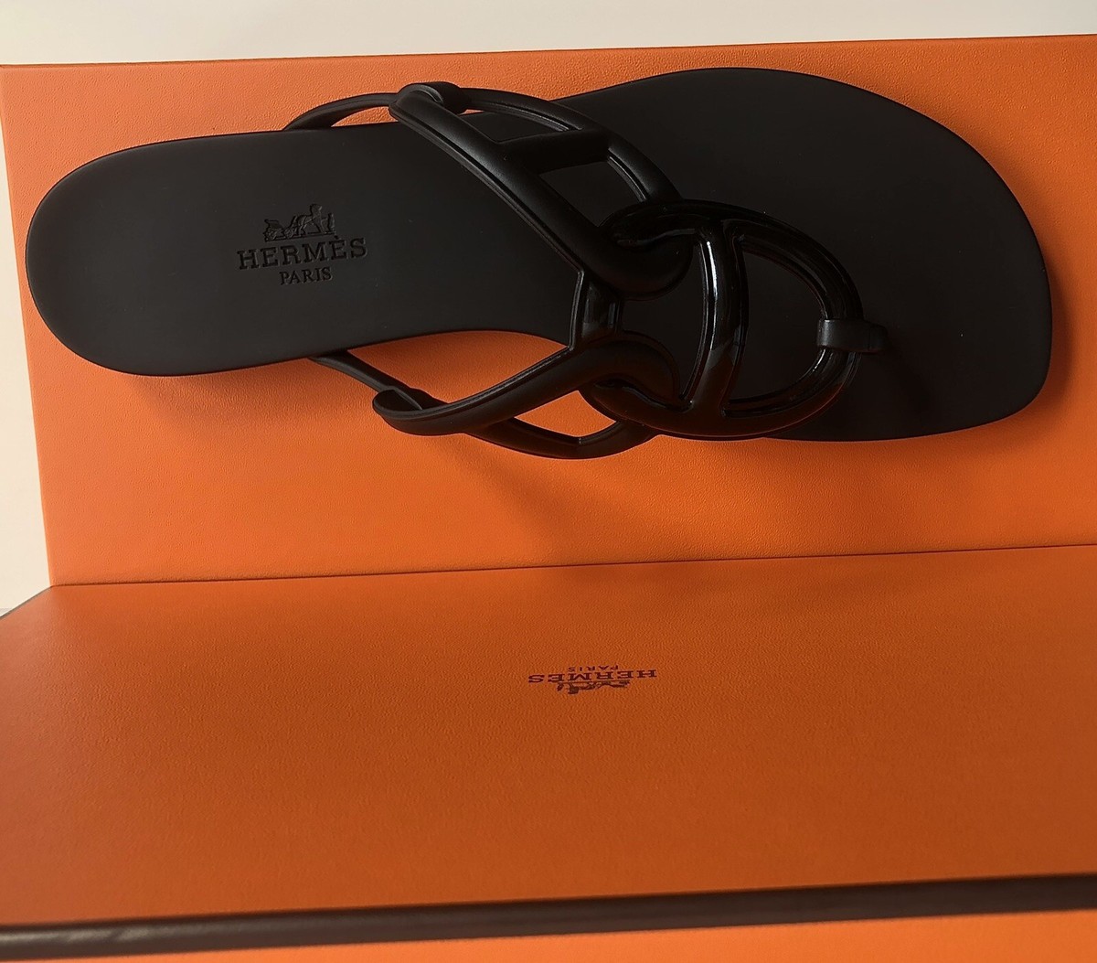 NEW Hermes Paris Egerie Sandal Noir New In Box 37 Dust Bag