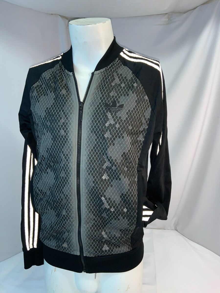 Adidas Track Jacket S Men Black Snake Print Poly Full Zip Adidas Track Jacket S Men Black Snake Print Poly Full Zip
