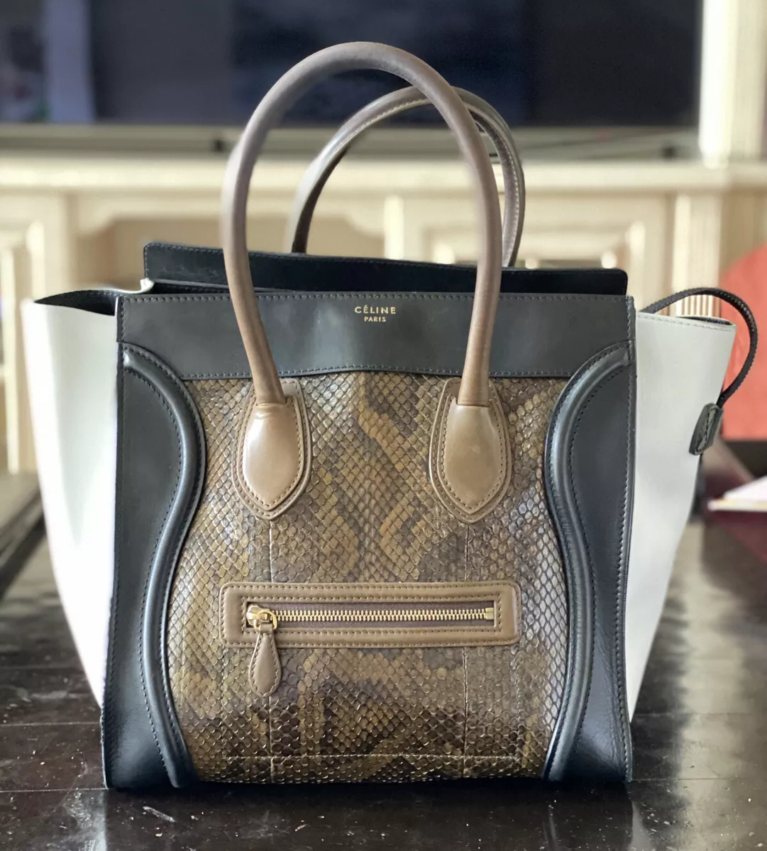 Celine Mini Luggage Limited Edition 3 Color With Python Center