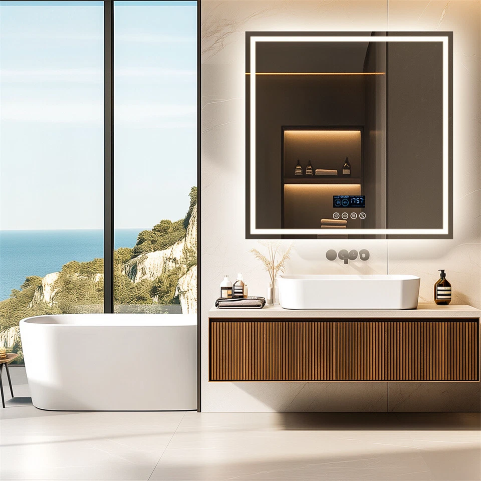 Espejo de baño LED frontal y retroiluminado Altavoz Bluetooth antiniebla regulable 32" Foto 4 de 4