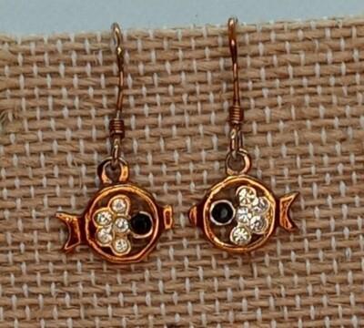 Figurale Ohrringe Roségold über Sterlingsilber Strass Fisch 7/8 Zoll Tropfen x 1/2 Zoll