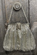 Vintage Whiting  Davis 1930's Art Deco Silver Mesh Evening Bag Purse With Tag