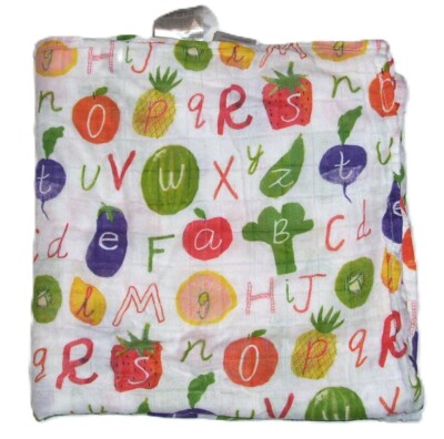 Aden + Anais Tutti Frutti Bamboo Swaddle Baby Blanket Fruit Vegetable Letters