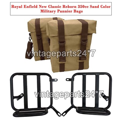 Royal Enfield Classic 350cc 500cc Sand Farbe Militär Packtasche & Fitting Frame