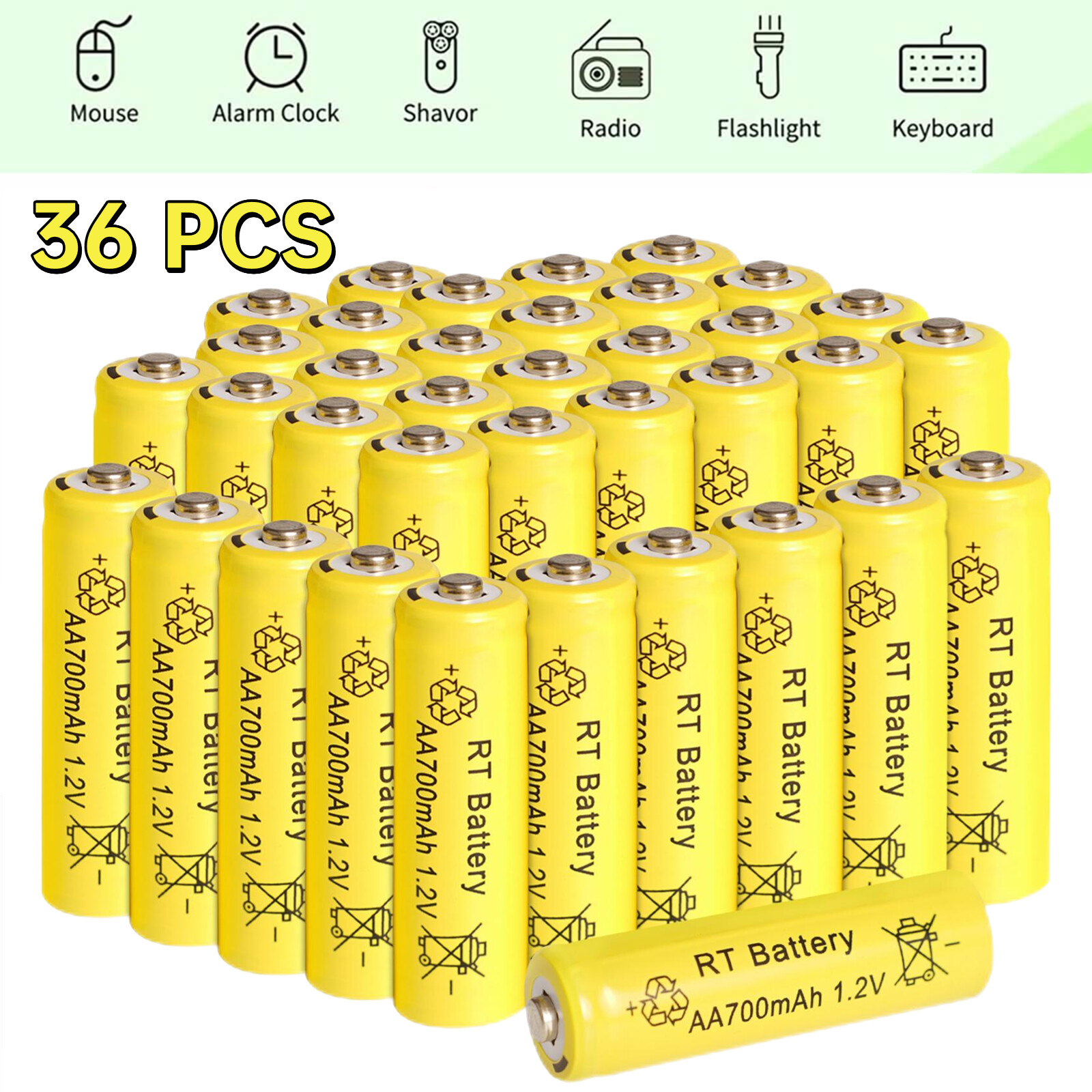 36 Pack 1.2V NI-MH Rechargeable AA Batteries 700mAh for Garden Solar Lights
