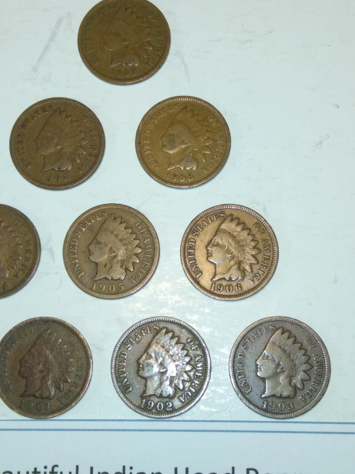 Lot #763 10 Beautiful Indian Head Penny Coins 1900 to 1909 G- VG See Pictures - Image 3 of 4