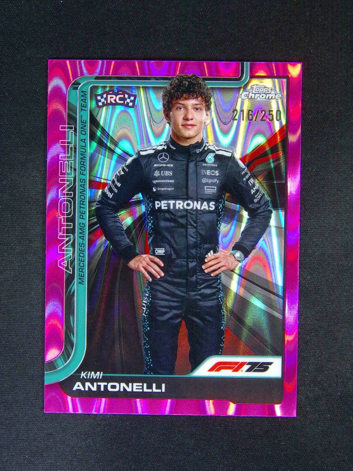 2025 Topps Chrome F1 Kimi Antonelli #8 RC Drivers RayWave Pink Refractor /250
